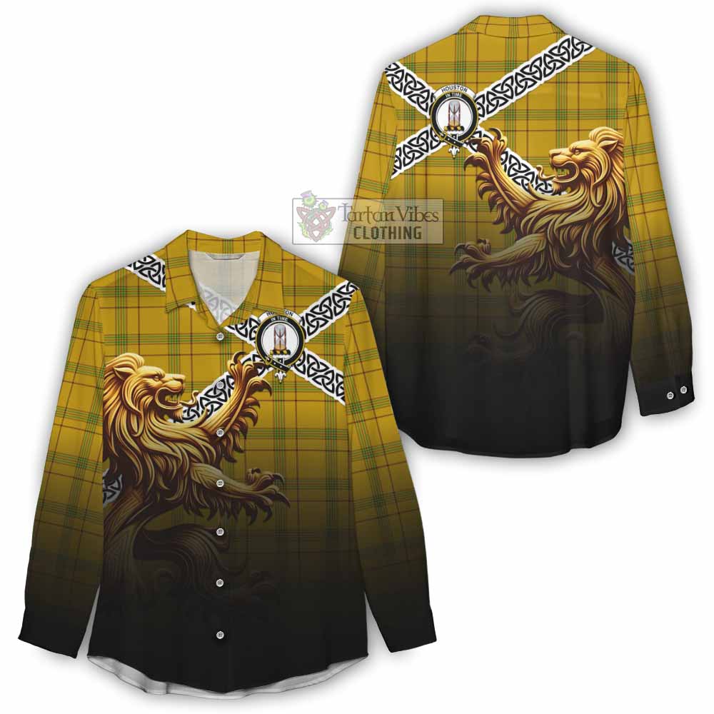 Houston Crest Tartan Women's Casual Shirt with Golden Lion Emblem Celtic Style - Tartan Vibes Clothing