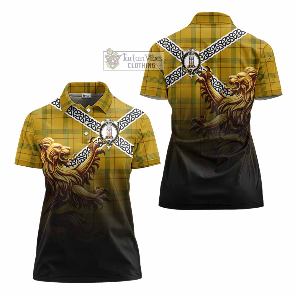 Houston Crest Tartan Women's Polo Shirt with Golden Lion Emblem Celtic Style - Tartan Vibes Clothing
