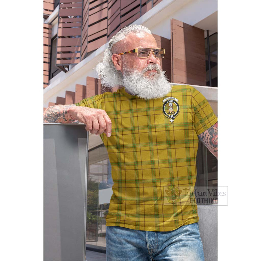 Houston Tartan Cotton T-shirt with Family Crest Celtic Skull Style - Tartan Vibes Clothing