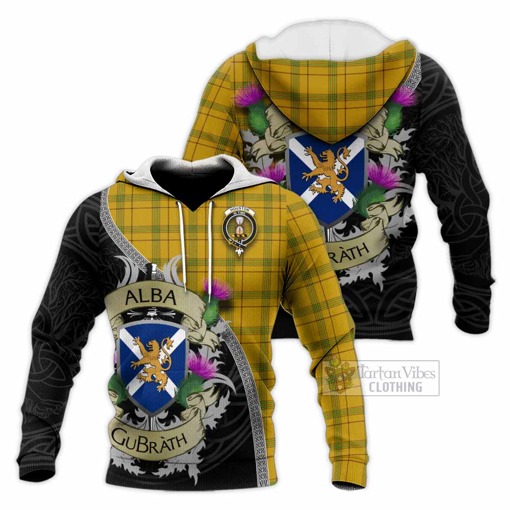 Tartan Vibes Clothing Houston Tartan Family Crest Knitted Hoodie Lion Rampant Royal Thistle Shield Celtic Inspired