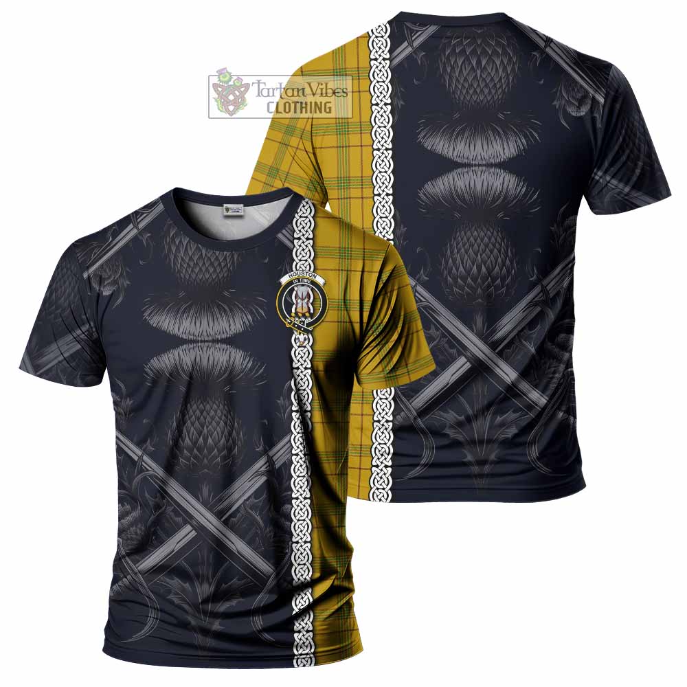 Houston Tartan T-Shirt with Family Crest Cross Sword Thistle Celtic Vibes - Tartan Vibes Clothing