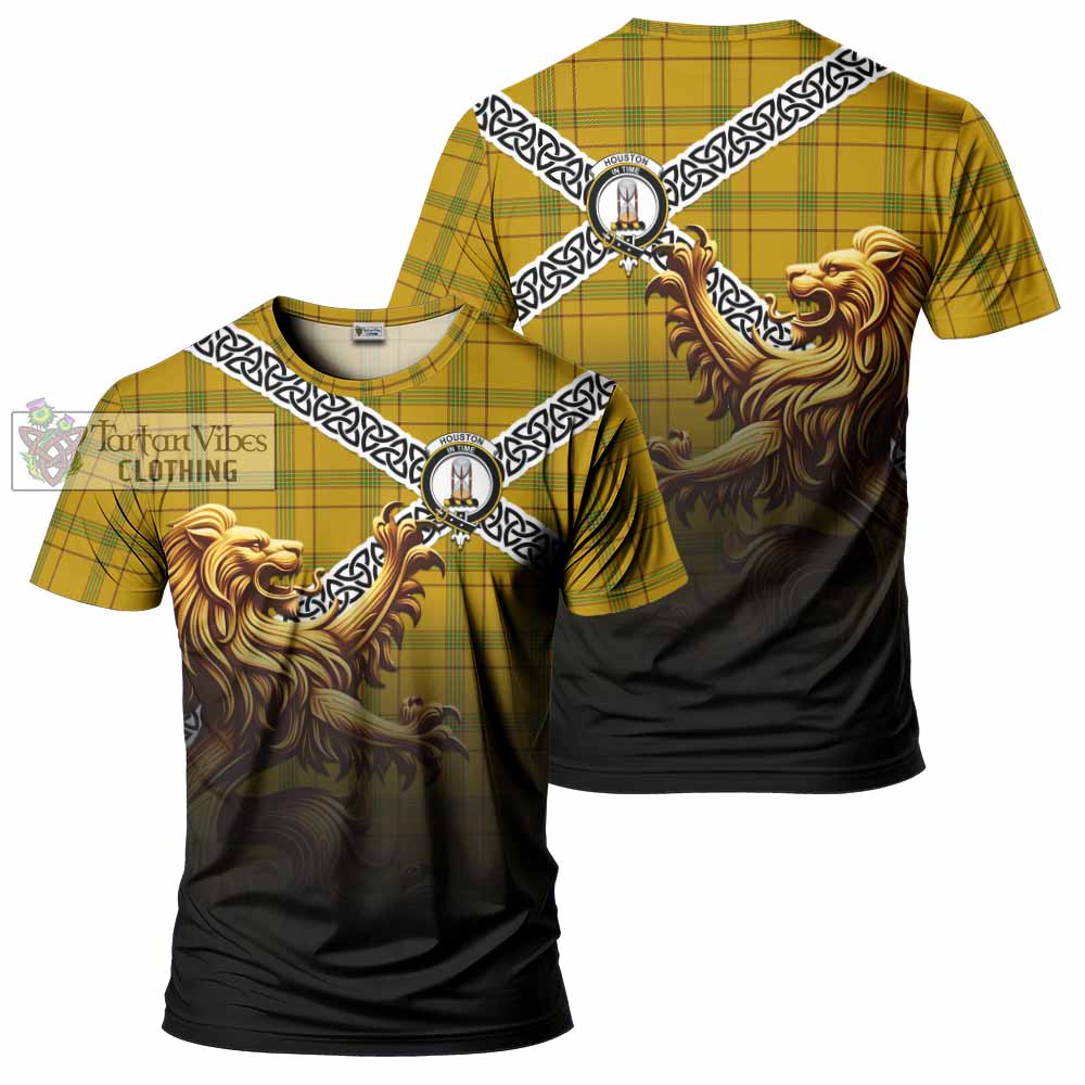 Houston Crest Tartan T-Shirt with Golden Lion Emblem Celtic Style - Tartan Vibes Clothing