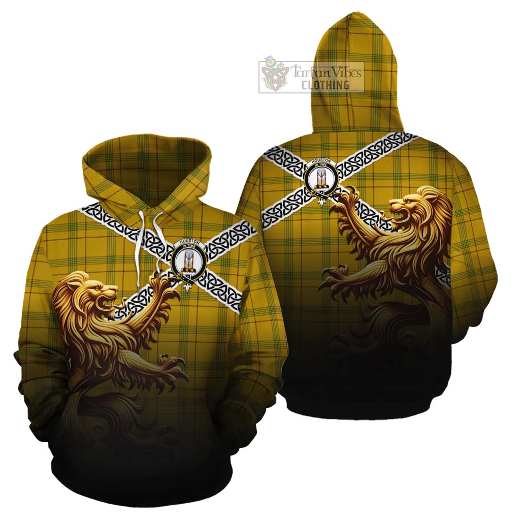 Houston Crest Tartan Cotton Hoodie with Golden Lion Emblem Celtic Style - Tartan Vibes Clothing