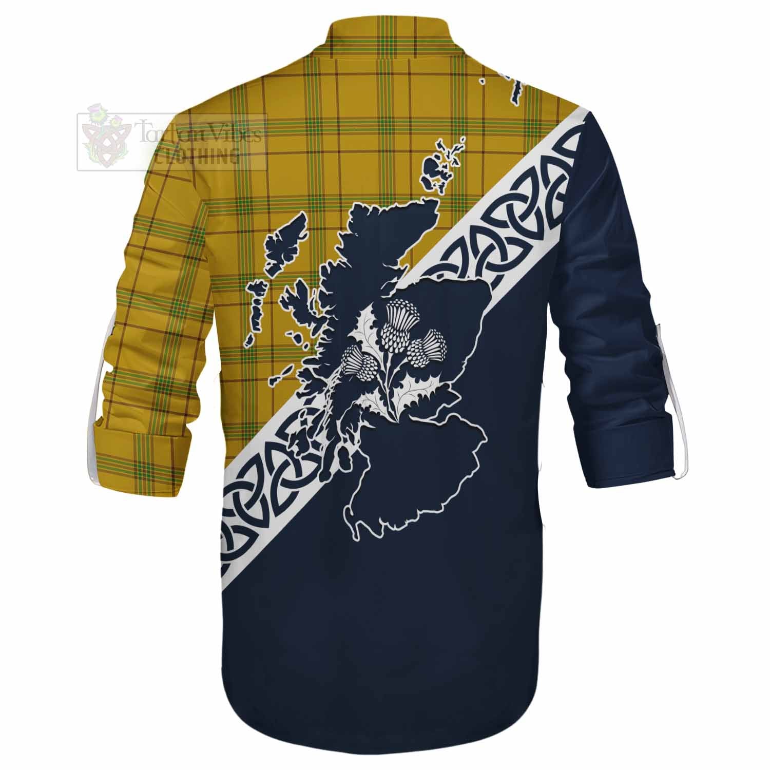 Houston Tartan Ghillie Kilt Shirt Featuring Thistle and Scotland Map - Tartan Vibes Clothing