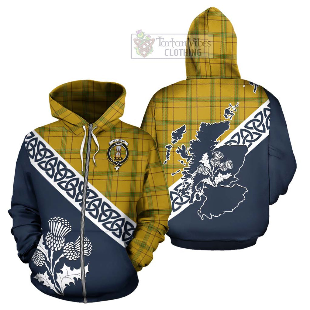 Houston Tartan Hoodie Featuring Thistle and Scotland Map - Tartan Vibes Clothing