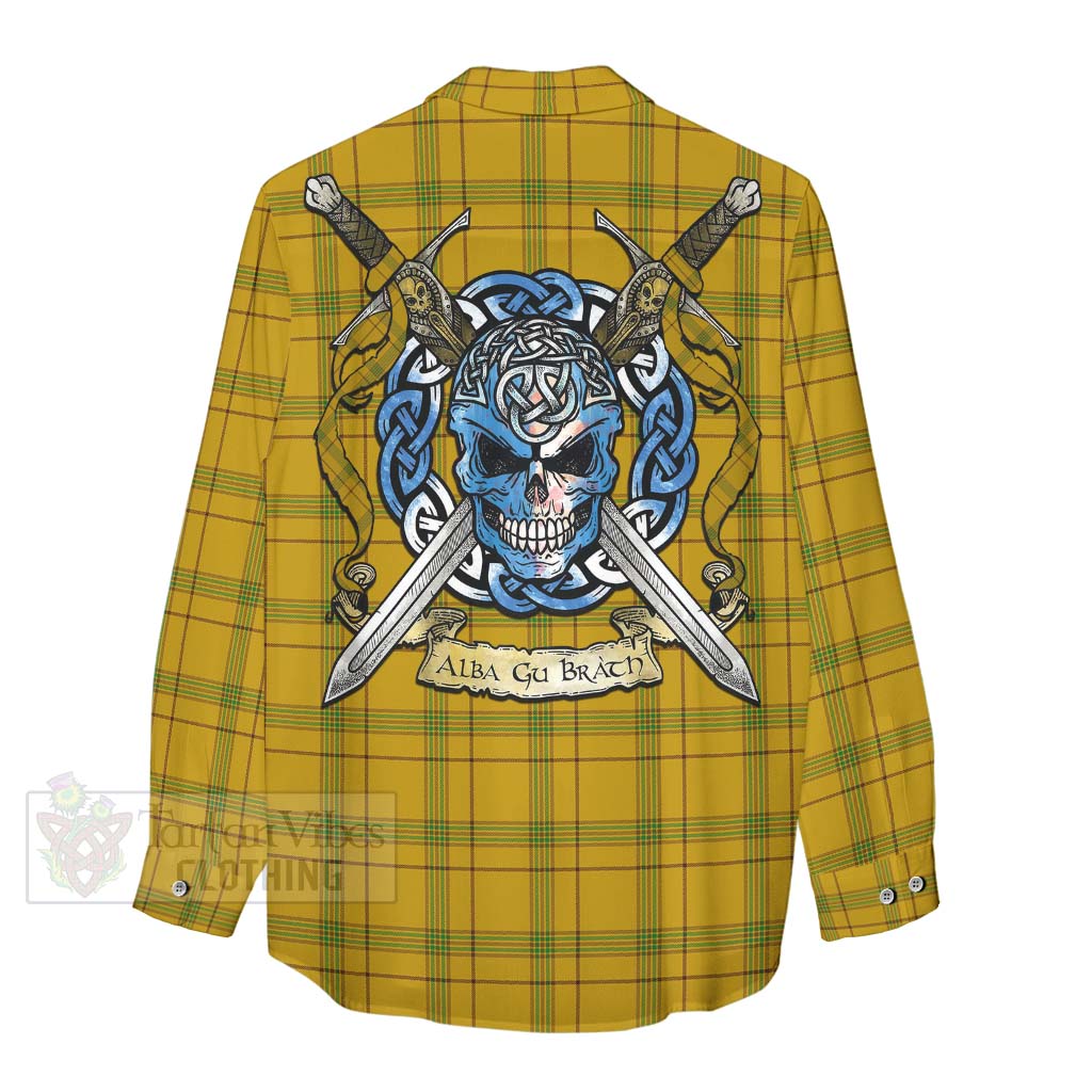 Houston Tartan Women's Casual Shirt with Family Crest Celtic Skull Style - Tartan Vibes Clothing