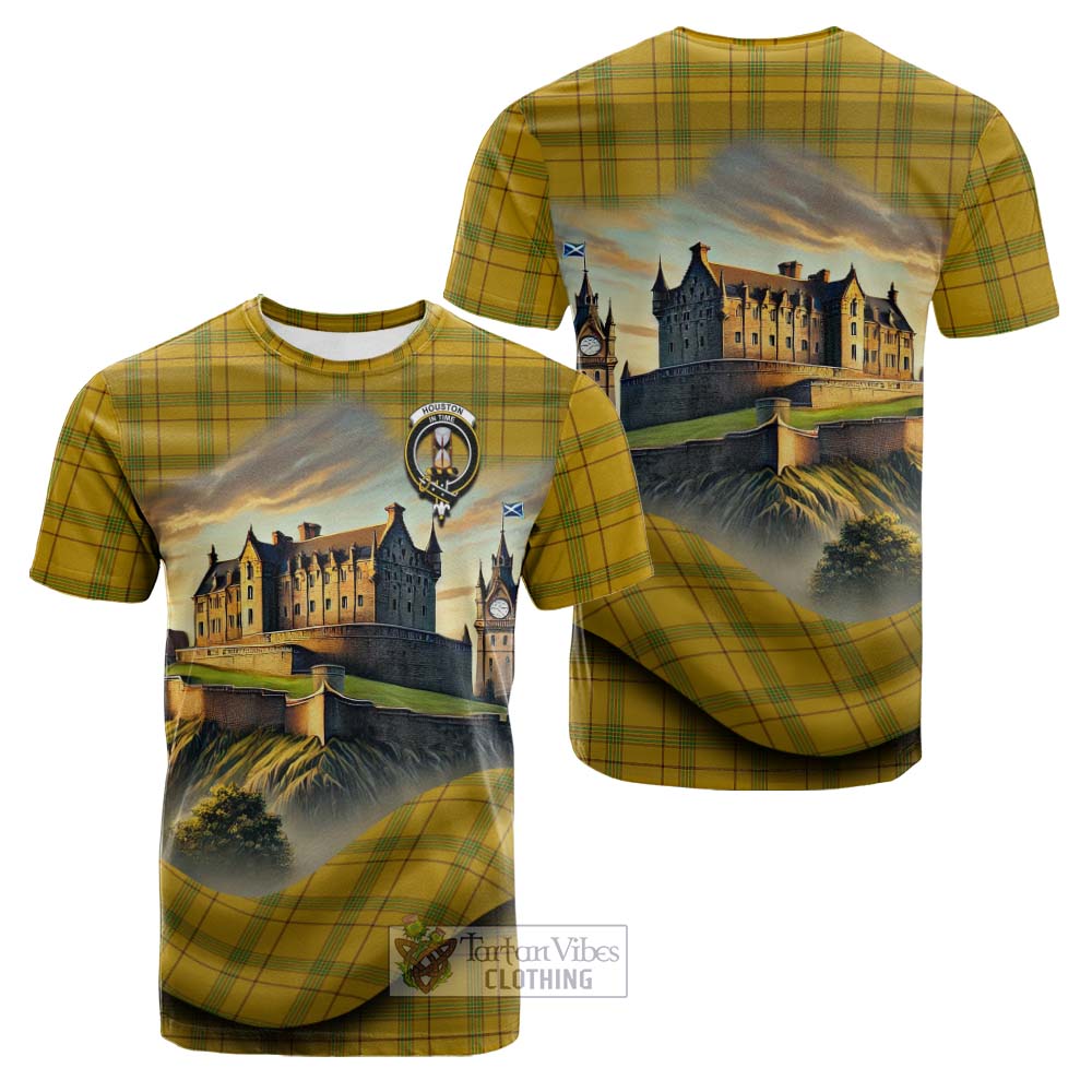 Tartan Vibes Clothing Houston Tartan Family Crest Cotton T-shirt with Scottish Ancient Castle Style