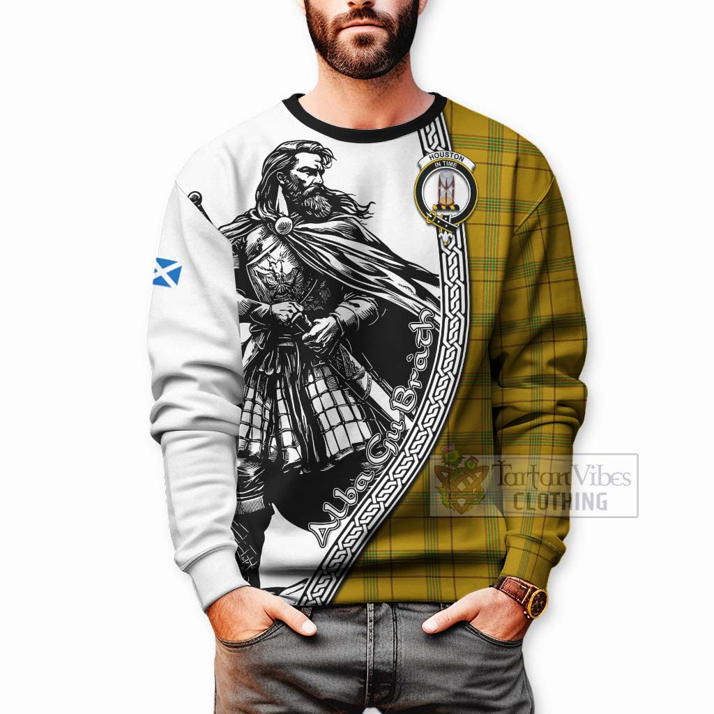 Houston Tartan Clan Crest Sweatshirt with Highlander Warrior Celtic Style - Tartan Vibes Clothing