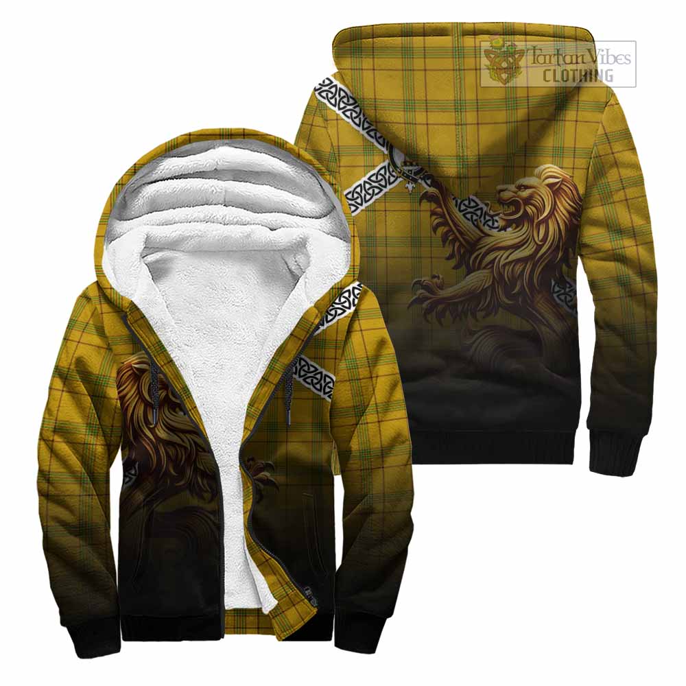 Houston Crest Tartan Sherpa Hoodie with Golden Lion Emblem Celtic Style Unisex - Tartan Vibes Clothing