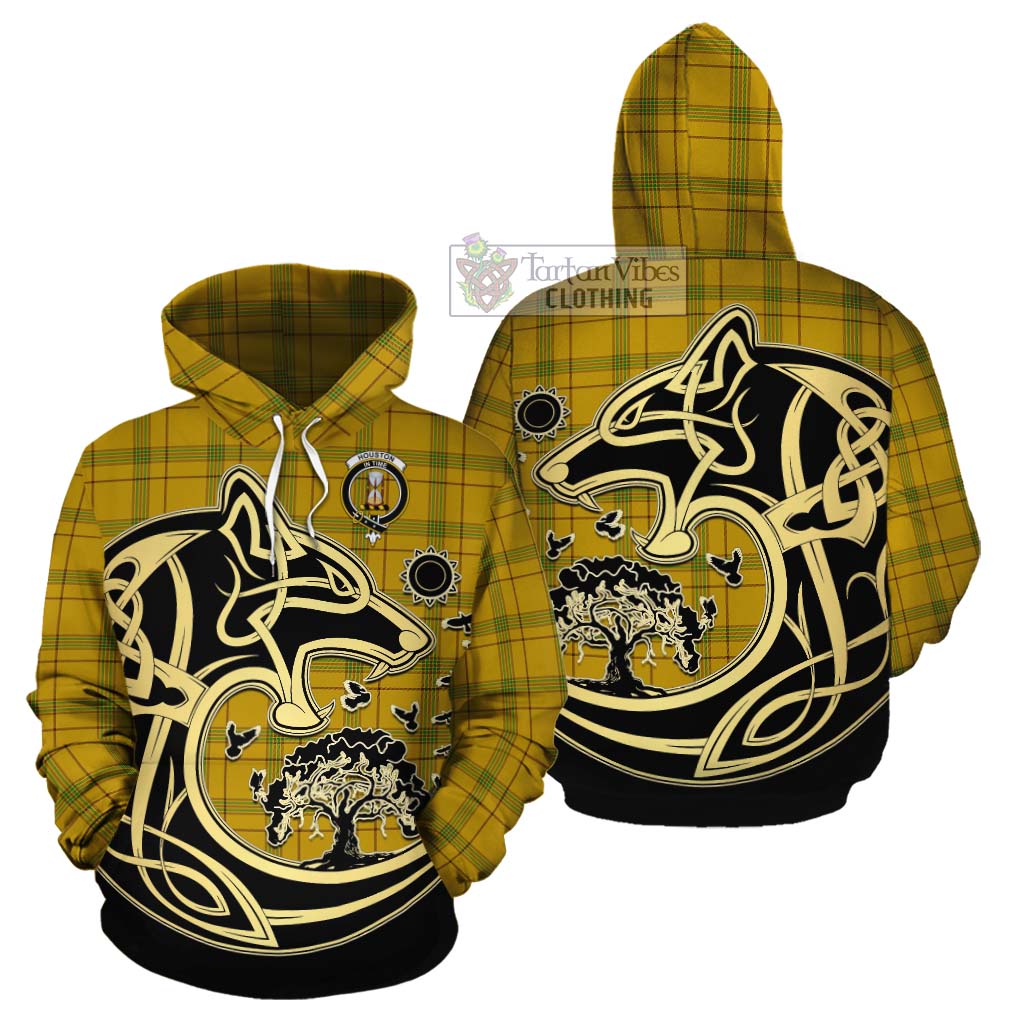 Houston Tartan Cotton Hoodie with Family Crest Celtic Wolf Style Zip Hoodie - Tartan Vibes Clothing