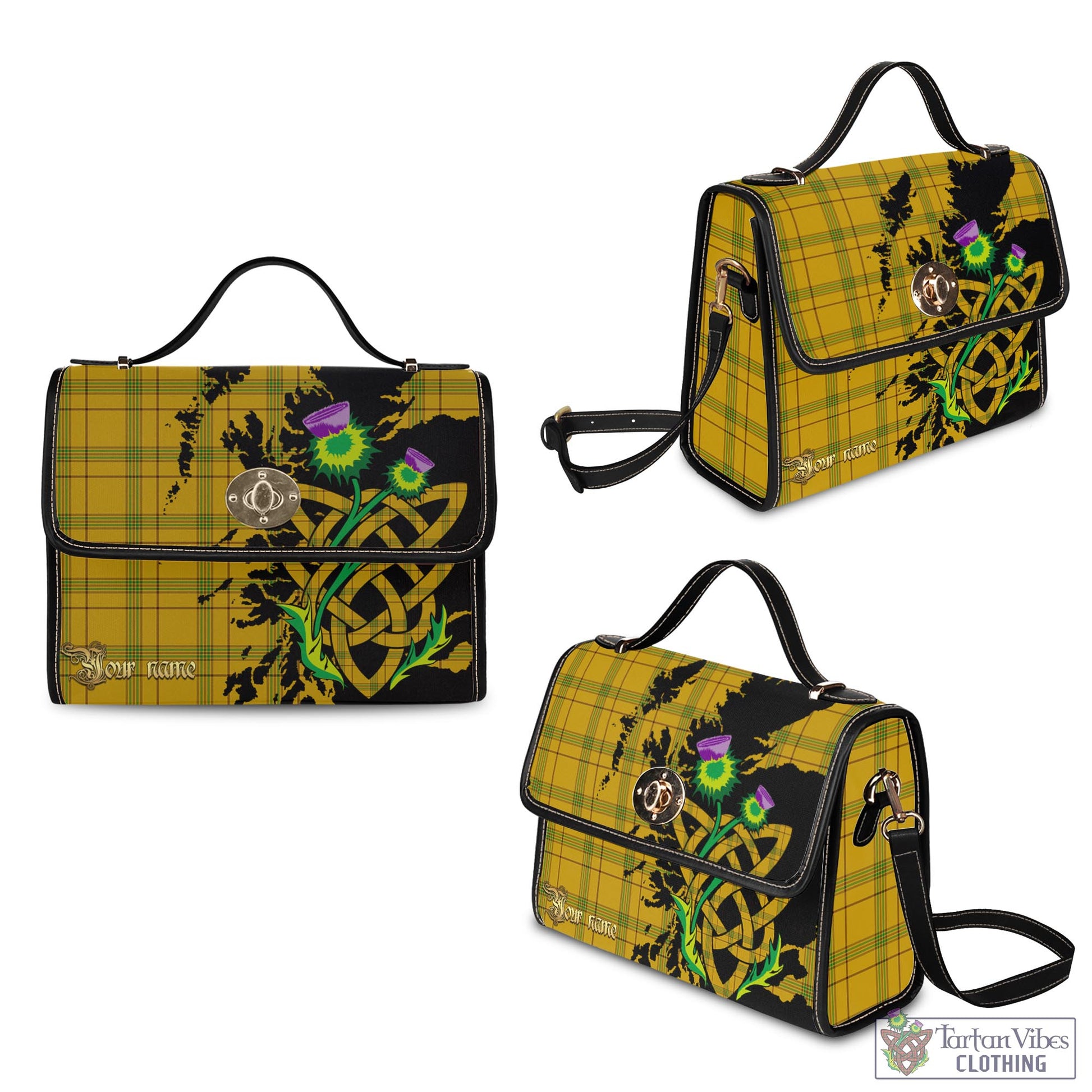 Tartan Vibes Clothing Houston Tartan Waterproof Canvas Bag with Scotland Map and Thistle Celtic Accents
