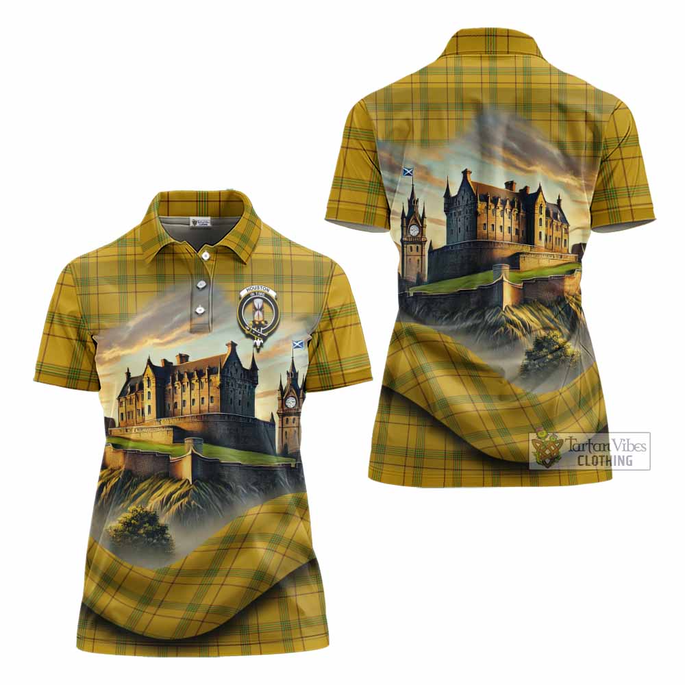 Houston Tartan Family Crest Women's Polo Shirt with Scottish Ancient Castle Style - Tartan Vibes Clothing