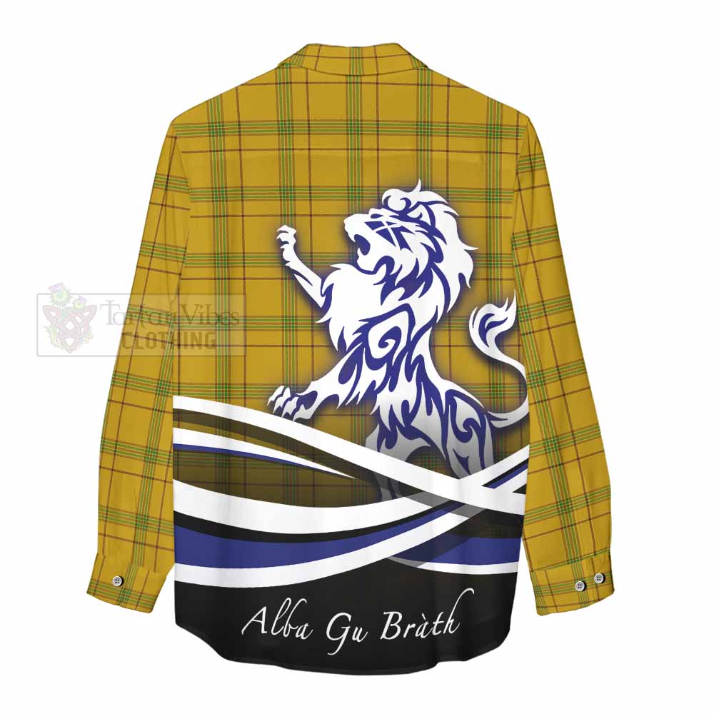 Houston Tartan Women's Casual Shirt with Alba Gu Brath Regal Lion Emblem - Tartan Vibes Clothing