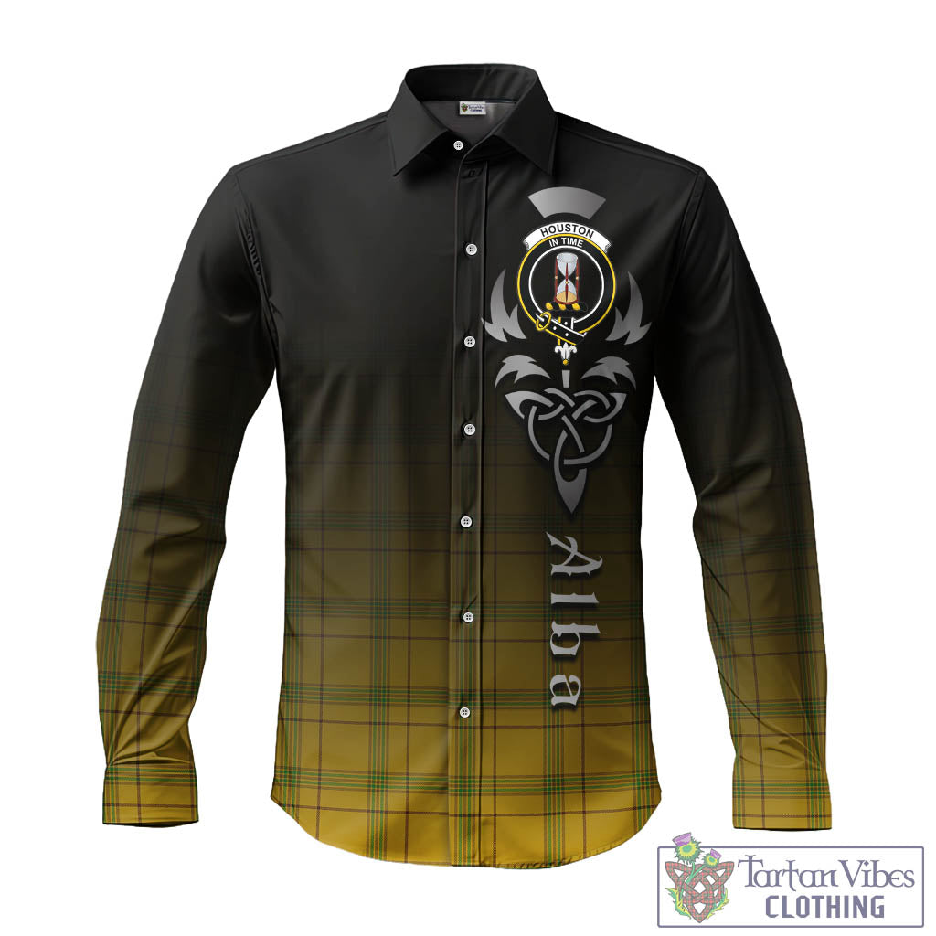 Houston Tartan Long Sleeve Button Up Featuring Alba Gu Brath Family Crest Celtic Inspired - Tartan Vibes Clothing
