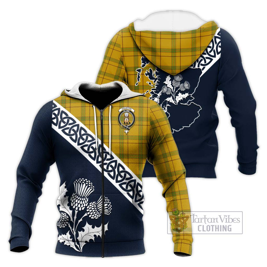 Houston Tartan Knitted Hoodie Featuring Thistle and Scotland Map Unisex Knitted Zip Hoodie - Tartan Vibes Clothing