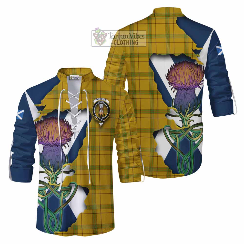 Houston Tartan Family Crest Ghillie Kilt Shirt Scottish Thistle Celtic Inspired - Tartan Vibes Clothing