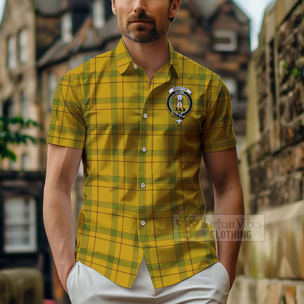 Houston Tartan Hawaiian Shirt with Family Crest Celtic Skull Style - Tartan Vibes Clothing