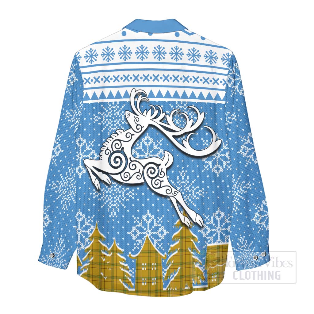 Houston Clan Christmas Women's Casual Shirt Celtic Reindeer Style - Tartan Vibes Clothing