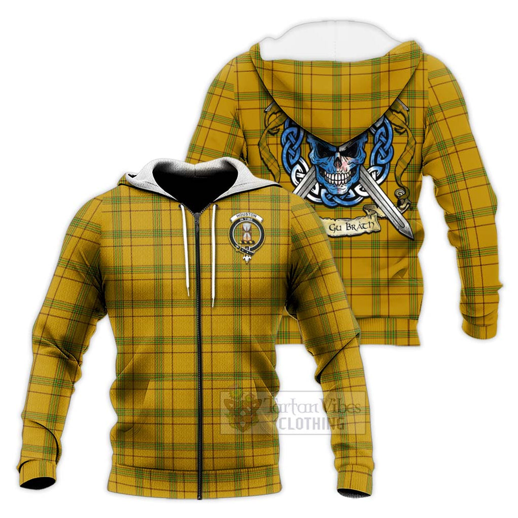 Houston Tartan Knitted Hoodie with Family Crest Celtic Skull Style Unisex Knitted Zip Hoodie - Tartan Vibes Clothing