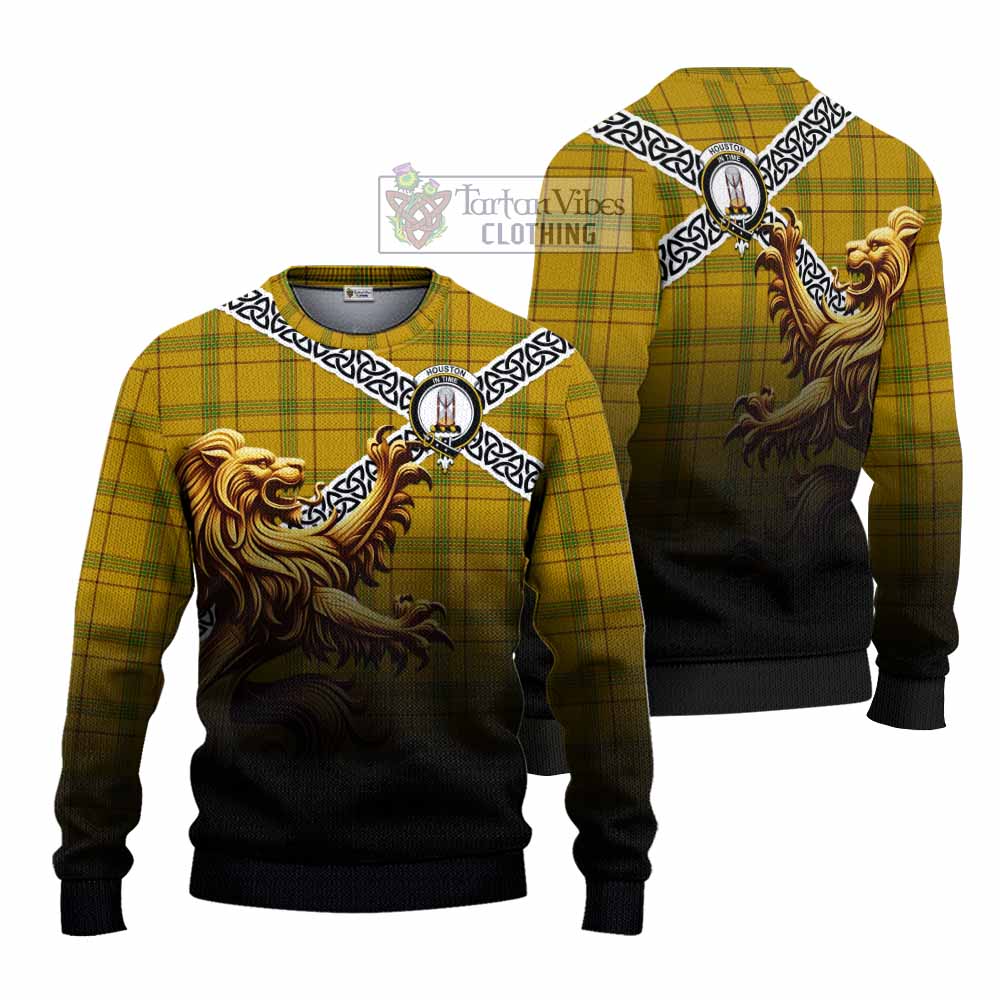 Houston Crest Tartan Knitted Sweater with Golden Lion Emblem Celtic Style - Tartan Vibes Clothing