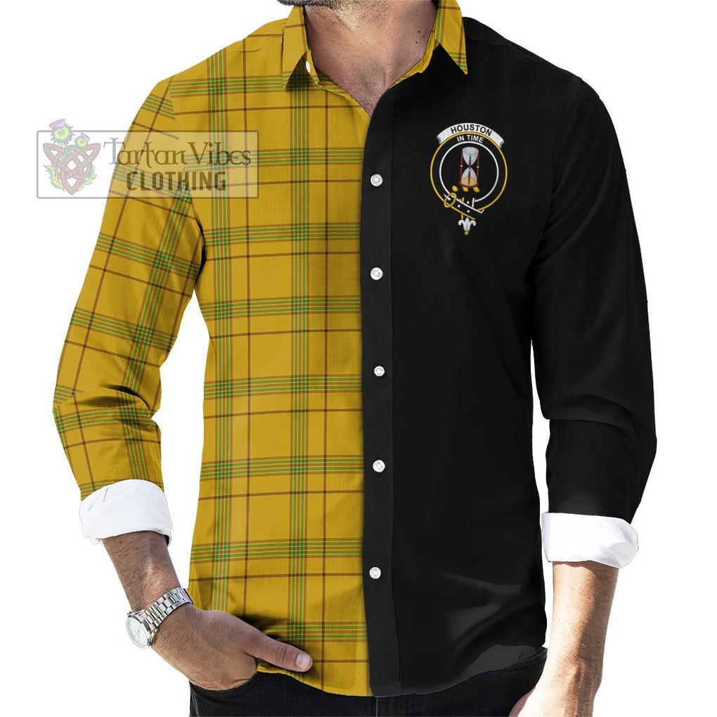 Houston Tartan Long Sleeve Button Shirt with Family Crest and Half Of Me Style - Tartanvibesclothing Shop