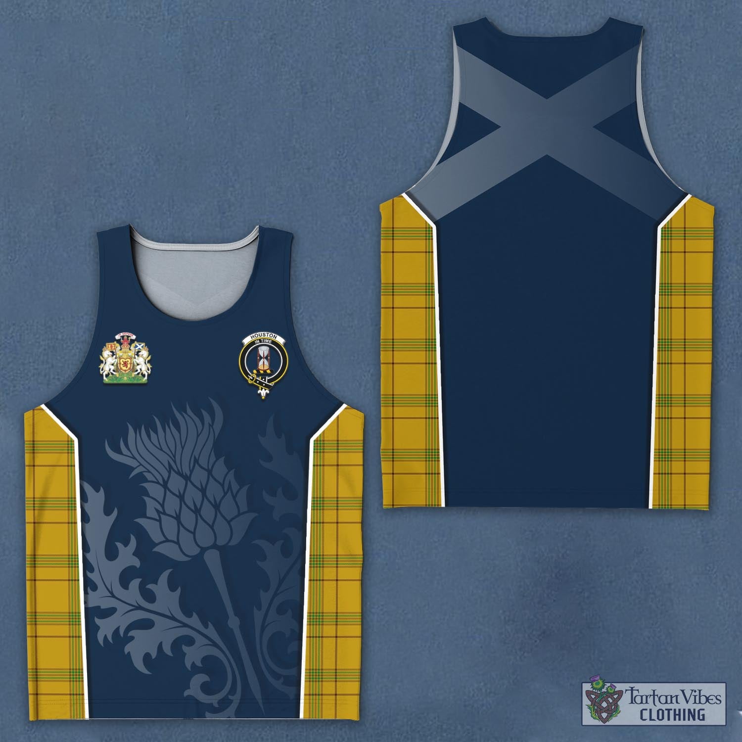 Tartan Vibes Clothing Houston Tartan Men's Tanks Top with Family Crest and Scottish Thistle Vibes Sport Style
