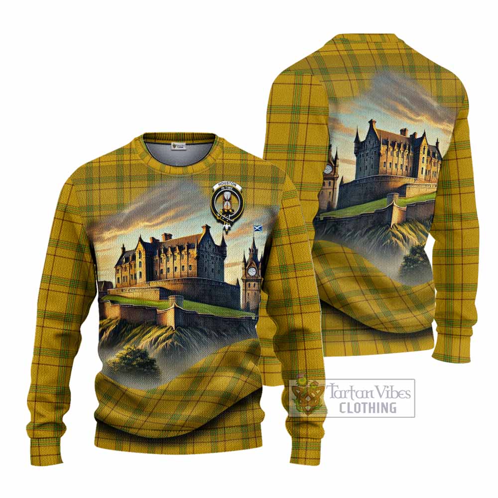 Houston Tartan Family Crest Knitted Sweater with Scottish Ancient Castle Style - Tartan Vibes Clothing