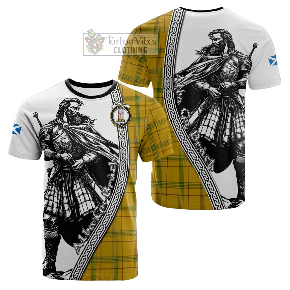 Houston Tartan Clan Crest Cotton T-shirt with Highlander Warrior Celtic Style - Tartan Vibes Clothing