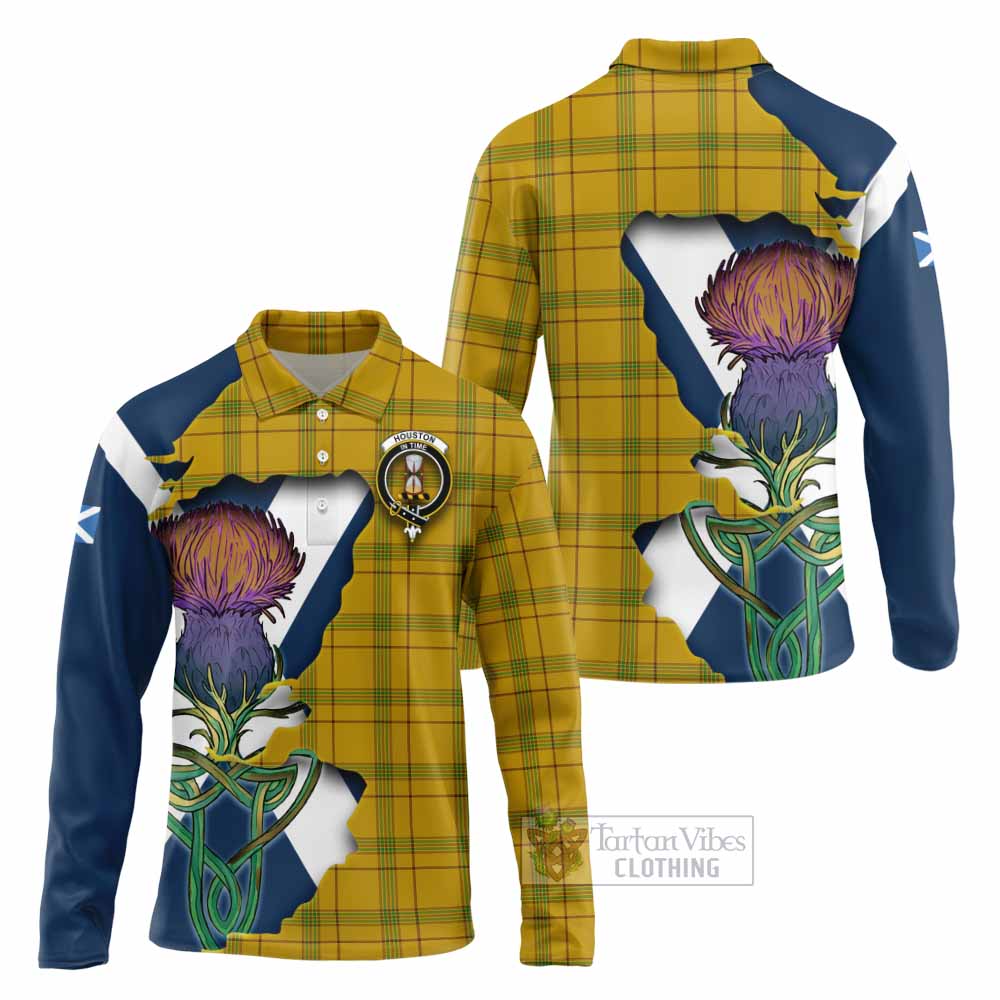 Houston Tartan Family Crest Long Sleeve Polo Shirt Scottish Thistle Celtic Inspired - Tartan Vibes Clothing