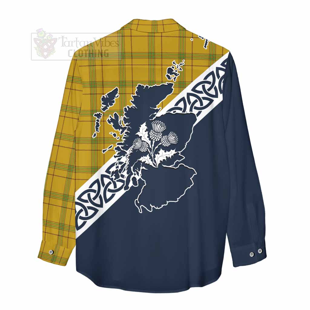 Houston Tartan Women's Casual Shirt Featuring Thistle and Scotland Map - Tartan Vibes Clothing