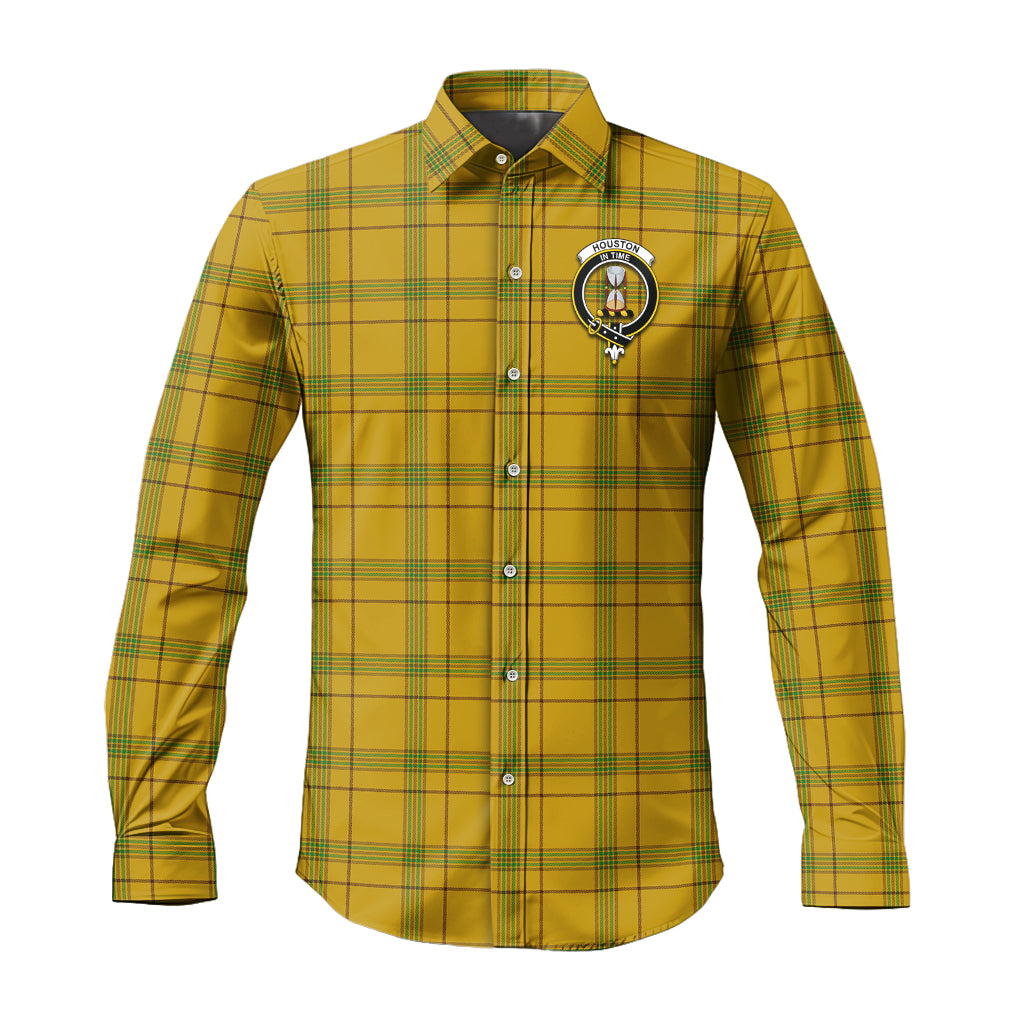Houston Tartan Long Sleeve Button Up Shirt with Family Crest Men's Shirt - Tartan Vibes Clothing