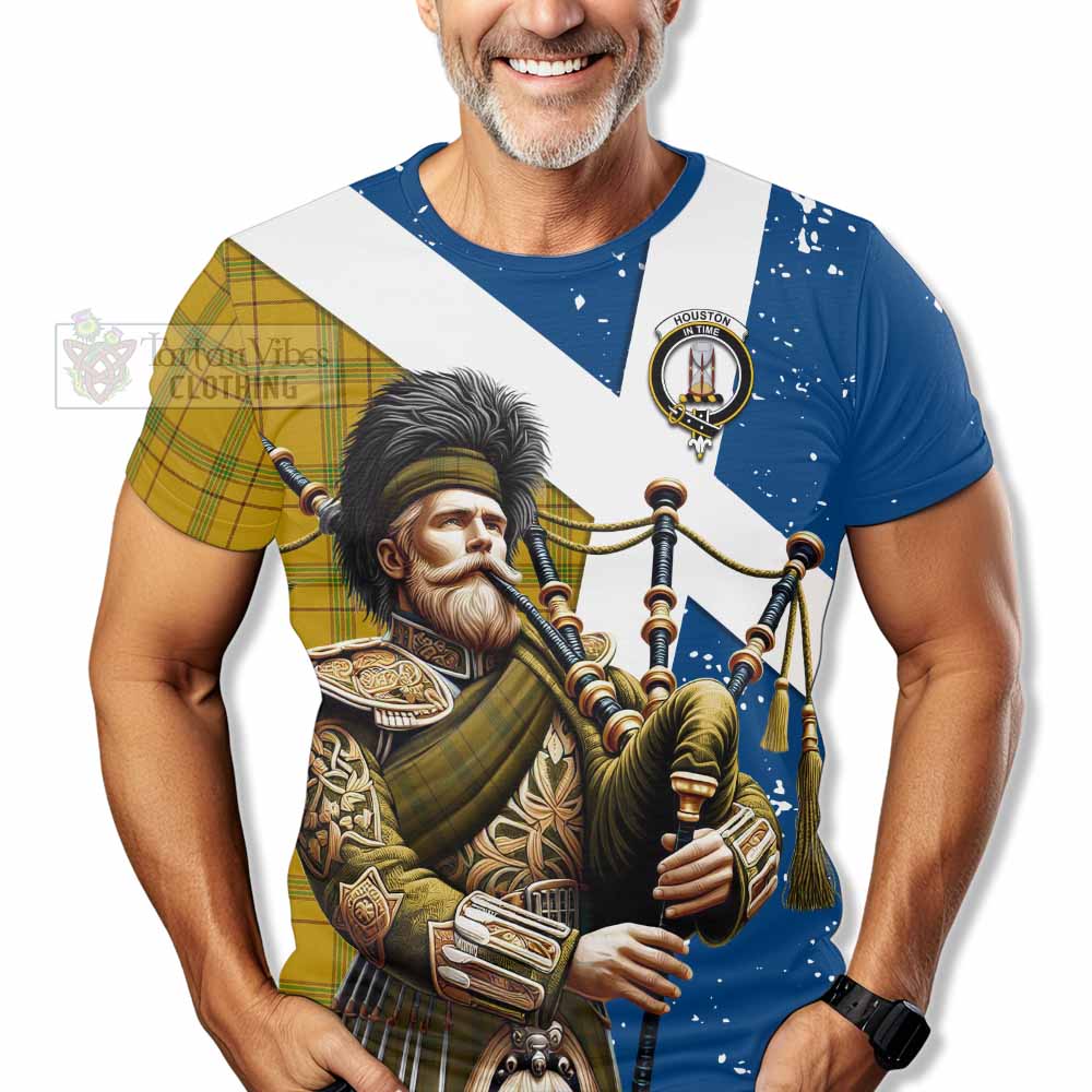 Houston Tartan T-Shirt with Family Crest Scottish Bagpiper Vibes - Tartan Vibes Clothing