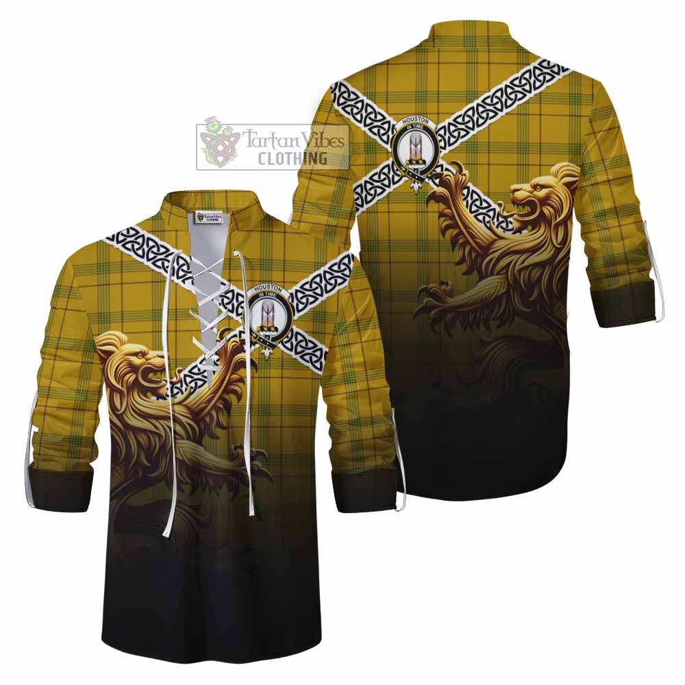 Houston Crest Tartan Ghillie Kilt Shirt with Golden Lion Emblem Celtic Style - Tartan Vibes Clothing