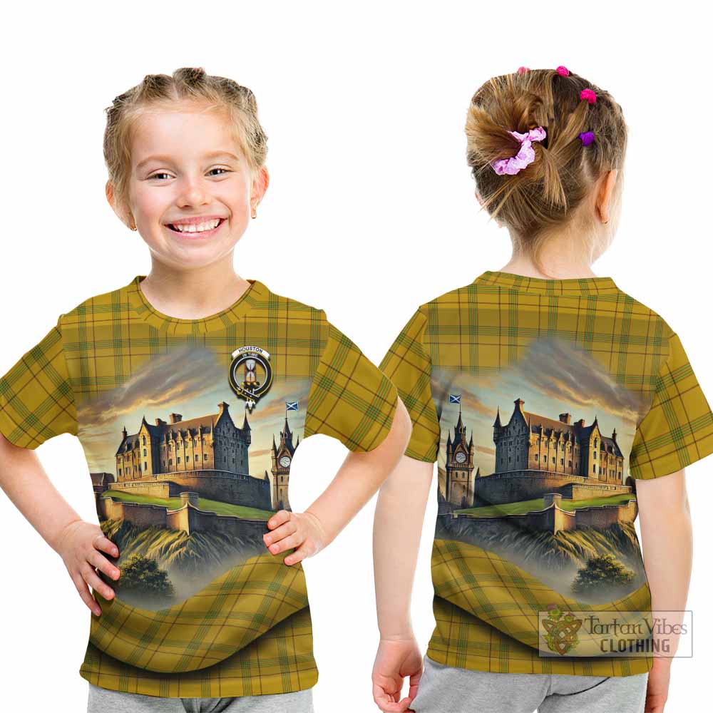 Houston Tartan Family Crest Kid T-Shirt with Scottish Ancient Castle Style - Tartan Vibes Clothing