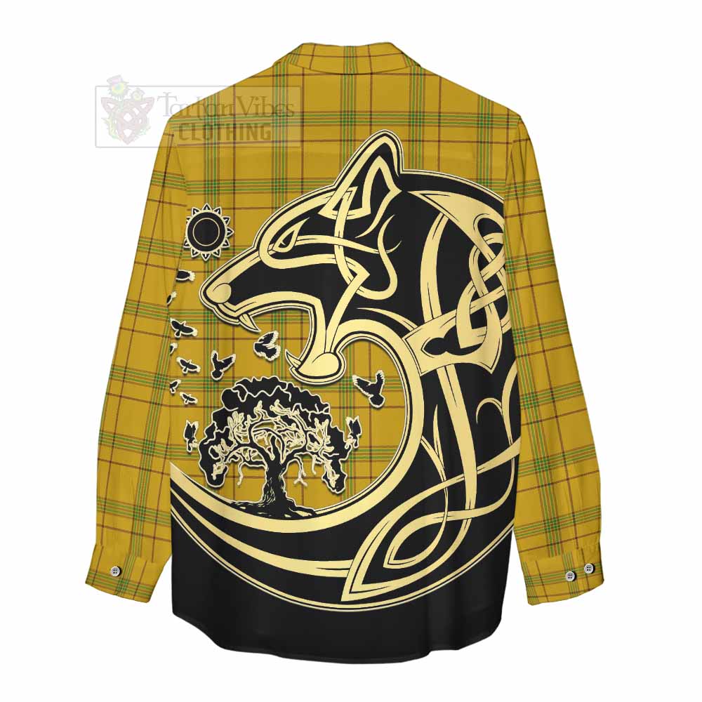 Houston Tartan Women's Casual Shirt with Family Crest Celtic Wolf Style - Tartan Vibes Clothing