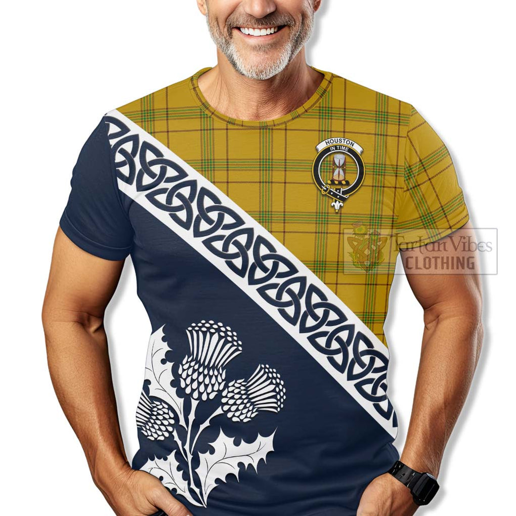 Houston Tartan T-Shirt Featuring Thistle and Scotland Map - Tartanvibesclothing Store