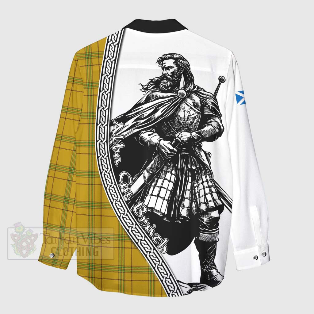 Houston Tartan Clan Crest Women's Casual Shirt with Highlander Warrior Celtic Style - Tartan Vibes Clothing