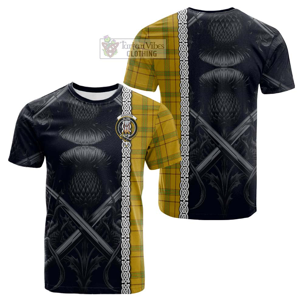 Houston Tartan Cotton T-shirt with Family Crest Cross Sword Thistle Celtic Vibes - Tartan Vibes Clothing