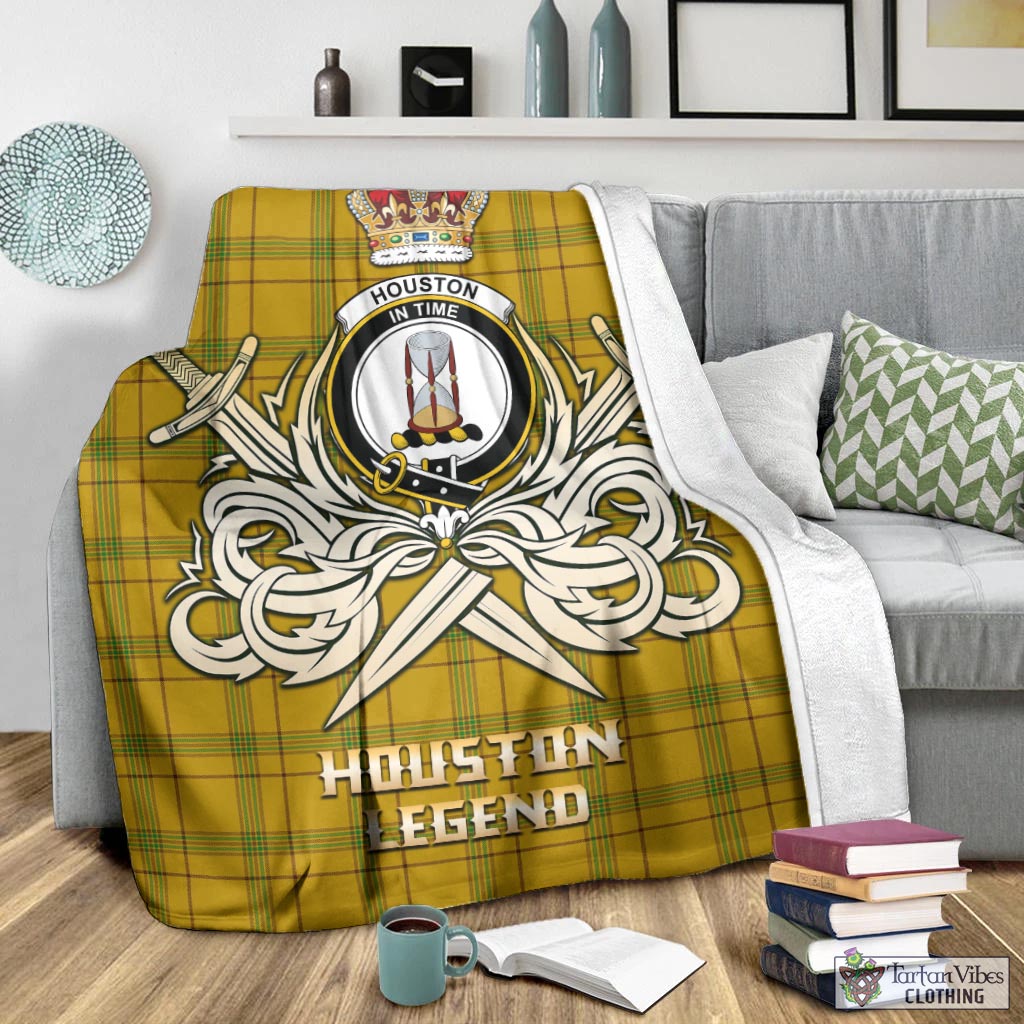 Tartan Vibes Clothing Houston Tartan Blanket with Clan Crest and the Golden Sword of Courageous Legacy