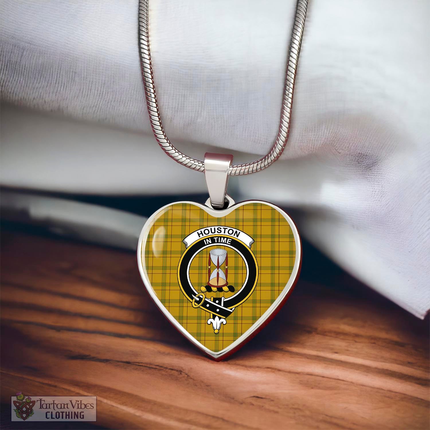 Houston Tartan Heart Necklace with Family Crest - Tartan Vibes Clothing