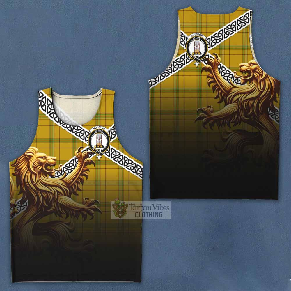 Houston Crest Tartan Men's Tank Top with Golden Lion Emblem Celtic Style - Tartan Vibes Clothing