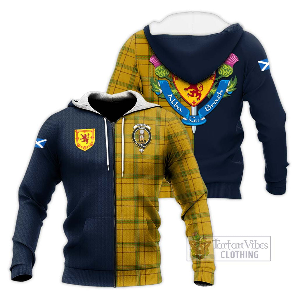 Houston Tartan Knitted Hoodie Alba with Scottish Lion Royal Arm Half Style Unisex Knitted Zip Hoodie - Tartan Vibes Clothing