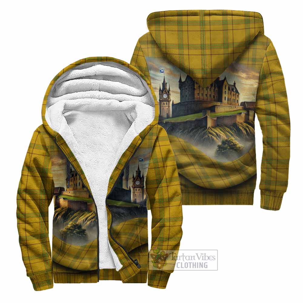 Houston Tartan Family Crest Sherpa Hoodie with Scottish Ancient Castle Style Unisex - Tartan Vibes Clothing