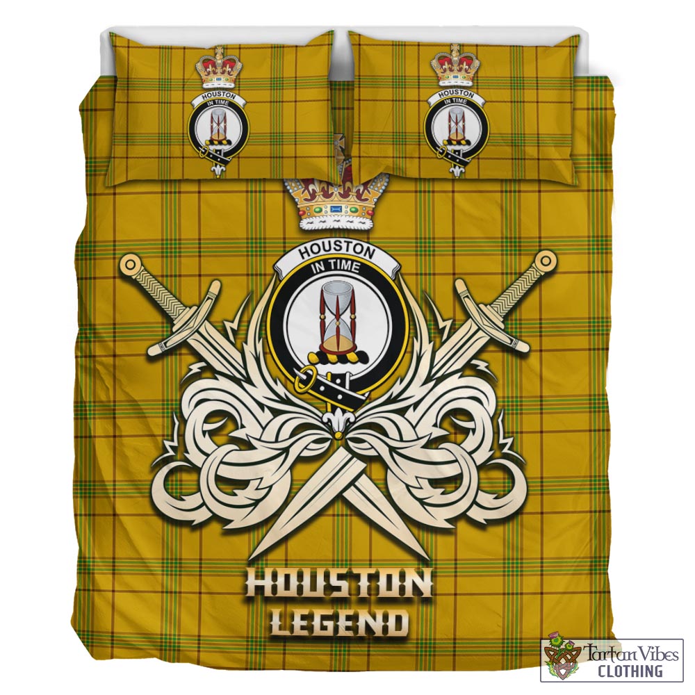 Tartan Vibes Clothing Houston Tartan Bedding Set with Clan Crest and the Golden Sword of Courageous Legacy