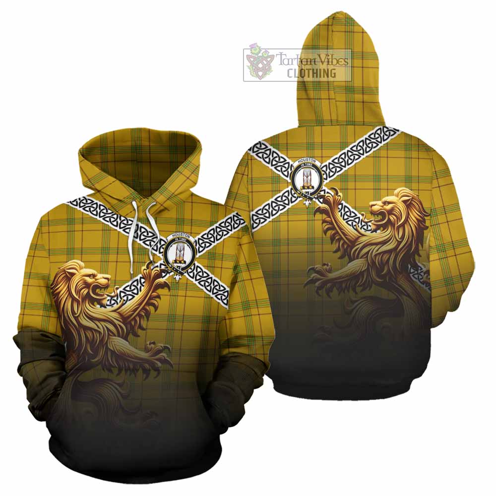 Houston Crest Tartan Hoodie with Golden Lion Emblem Celtic Style - Tartan Vibes Clothing