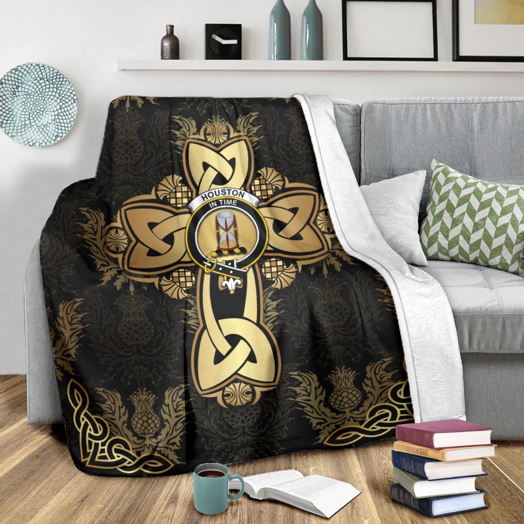 Houston Clan Blanket Gold Thistle Celtic Style - Tartanvibesclothing