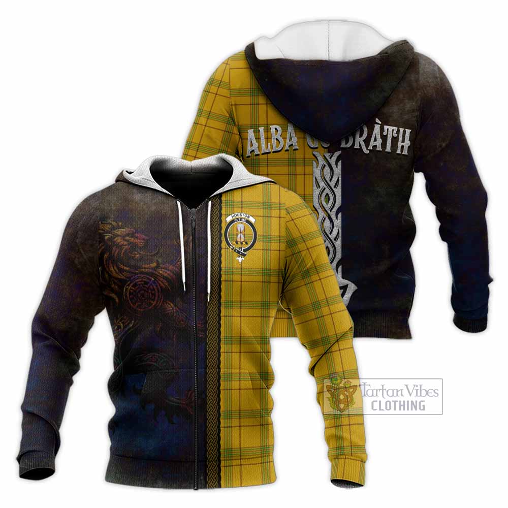 Tartan Vibes Clothing Houston Tartan Family Crest Knitted Hoodie Alba Gu Brath Be Brave Lion Ancient Style