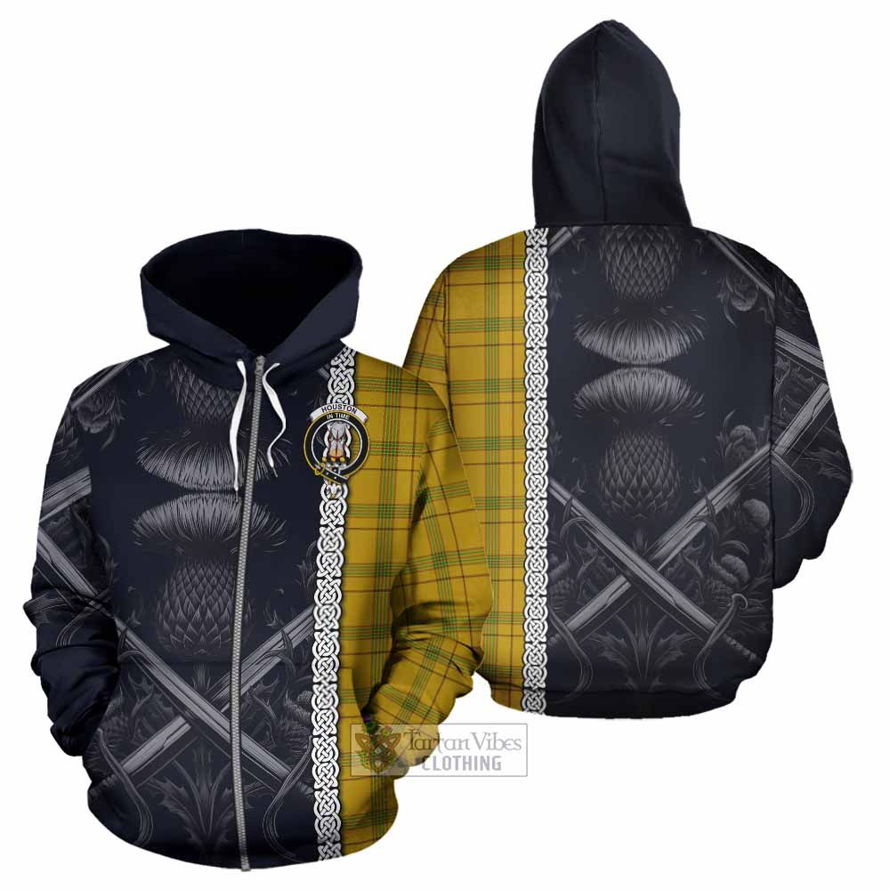 Houston Tartan Hoodie with Family Crest Cross Sword Thistle Celtic Vibes Zip Hoodie - Tartan Vibes Clothing