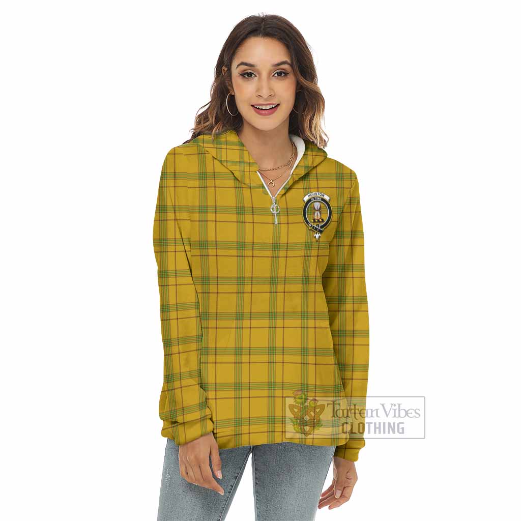 Houston Tartan Women's Borg Fleece Hoodie with Half Zip with Family Crest - Tartan Vibes Clothing