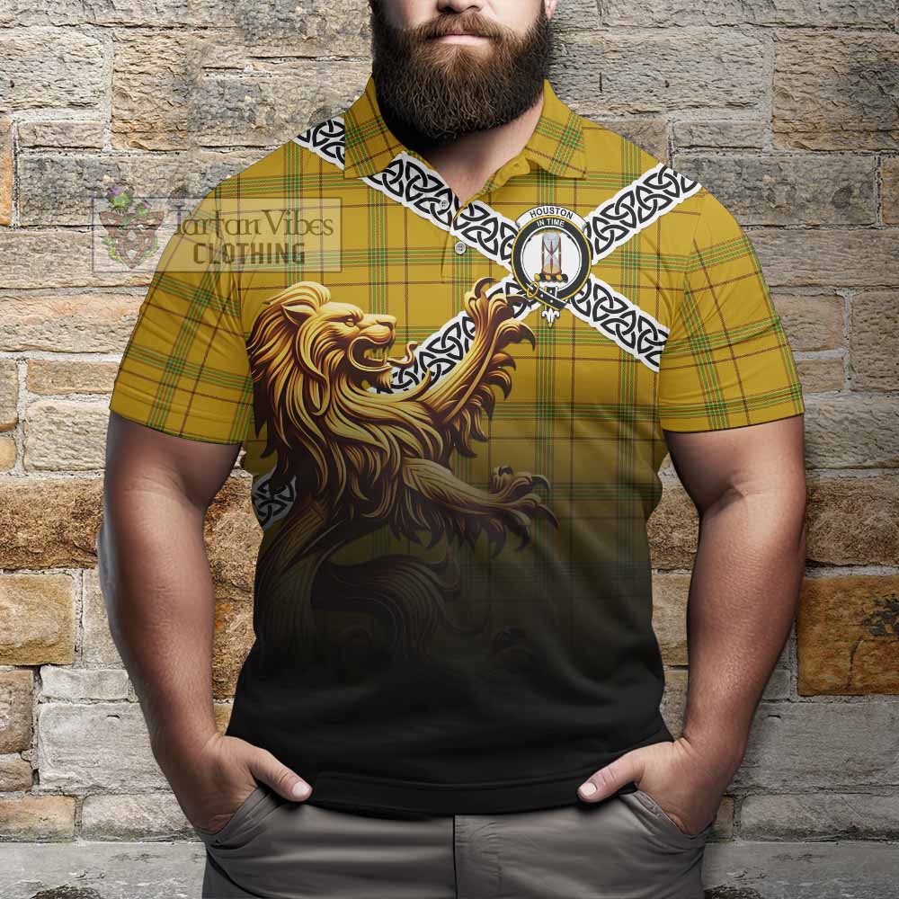 Houston Crest Tartan Polo Shirt with Golden Lion Emblem Celtic Style - Tartan Vibes Clothing